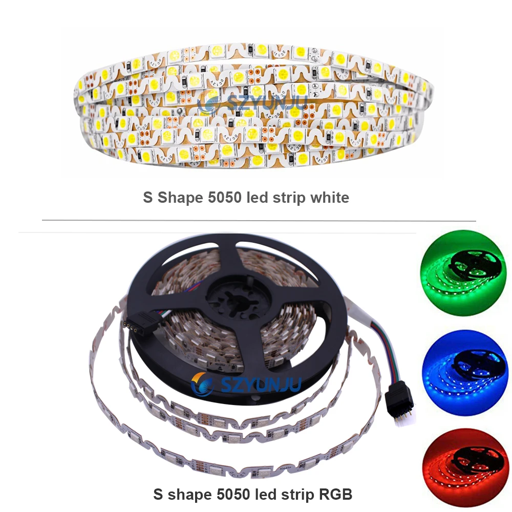 

S Shape SMD 5050 Led Strip Light Ulter Bright DC12V 5M 300 Led 240LED/RGB Non-waterproof Flexible Ribbon for white RGB light