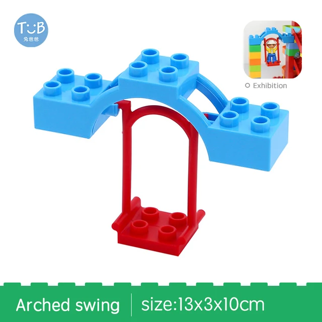 Blocks Amusement Park Accessory Slide Ladder Swing Seesaw Carousel Big Large-particle City Building Children's Gift Bricks Toy Arched swing blue