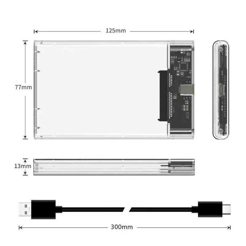 2.5 inch SATA to USB 3.1 Type-C SSD HDD Case 5Gbps External Enclosure Box Solid State Drive Dick Box Adapter for Desktop PC