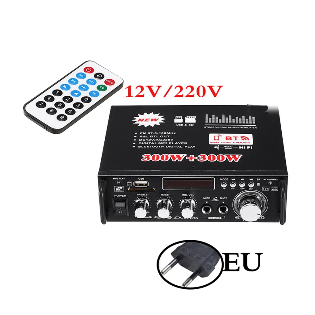 Автомобильный Bluetooth стерео аудио усилитель для дома HiFi Музыка SD USB FM AMP 12 в 600 Вт пульт дистанционного управления музыкальный плеер ЕС вилка
