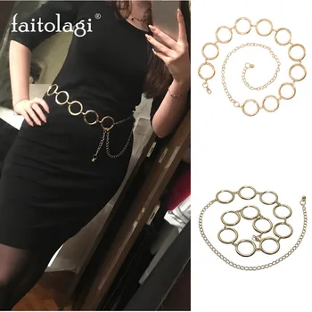 

Metal Circle Chain Ladies Dress Belt Gold Color Belt for Women Fashion Long Tassel Female Waist Chain Belt pasek damski
