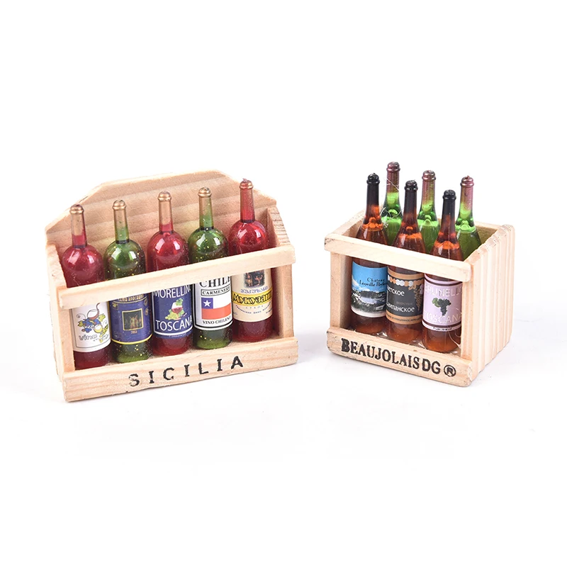 1 set 1/12 Dollhouse Miniature Accessories wine bottle set with Box drinkscwde 