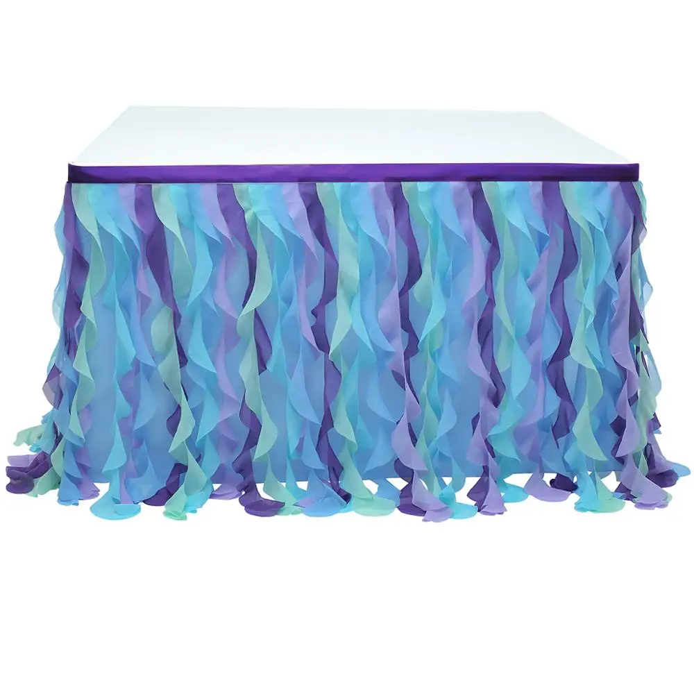6ft 9ft Curly Willow Table Skirting Lace Taffeta Table Skirt Tutu Tulle Skirt for Birthday, Wedding, Party Decoration