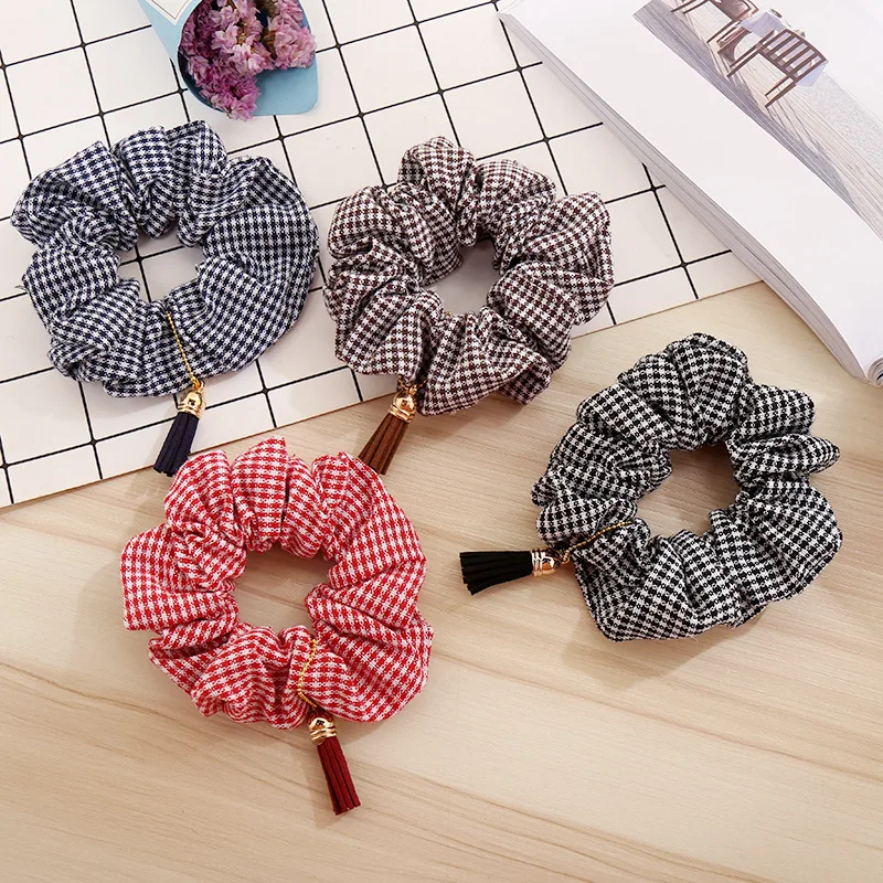 AOMU 5Pcs/lot Scrunchie For Women Girls Elasticity Ponytail Hair Ties Hairband Hair Rope Striped Tassel Pendant Hair Accessories