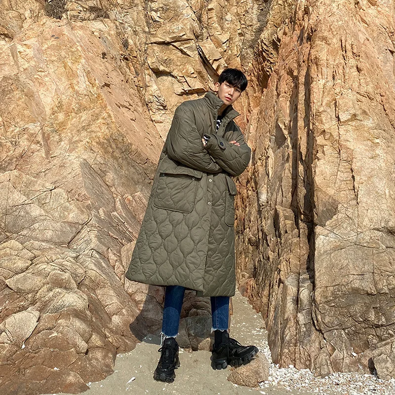Army green EWQ/ Мужская Уличная одежда, осенняя мода, новые теплые хлопковые куртки, мужское Свободное длинное пальто, больше размера, повседневная, большой размер 9Y426 - Цвет: Army green