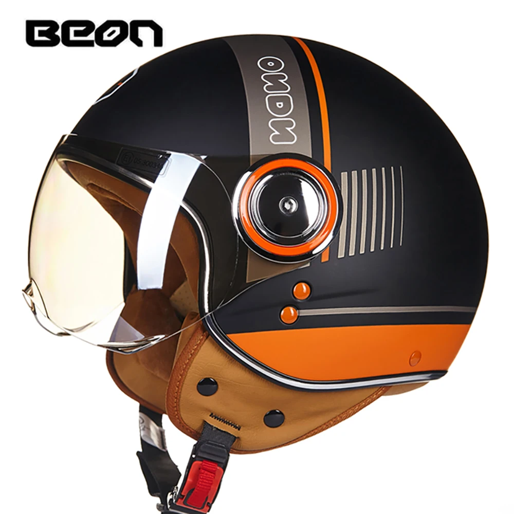BEON мотоциклетный шлем Chopper 3/4 с открытым лицом, винтажный мото шлем, мотоциклетный шлем Casco Capacete для мужчин и женщин, скутер, мотоцикл H - Цвет: 110B Mblack Orange