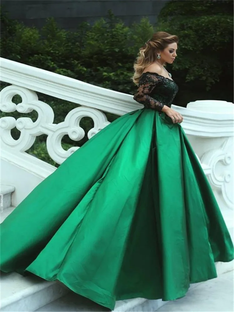 Черное элегантное платье для выпускного, с длинными рукавами, с аппликацией, ТРАПЕЦИЕВИДНОЕ платье для выпускного, Черное и зеленое длинное вечернее платье без рукавов vestido longo