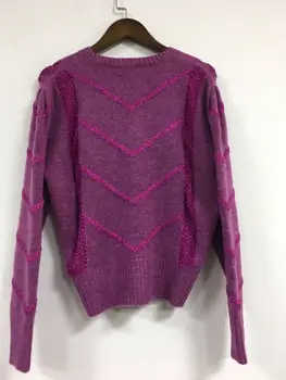 

Women Sweater 2020 Spring / Summer New Mohair Blend Puff Sleeve Loose Knit Cardigan
