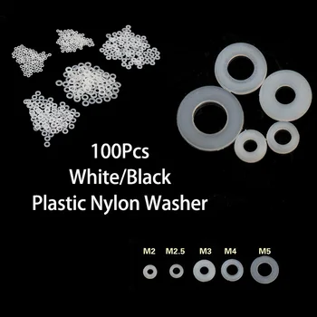 

100Pcs White/Black Plastic Nylon Washer Plated Flat Spacer Seals Washer Gasket Ring Kit M2/M2.5/M3/M4/M5/M6/M8