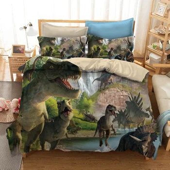 

BEST.WENSD Creative style home textile digital printing dinosaur pattern bedding set Europe and America King size 3 pcs bedding