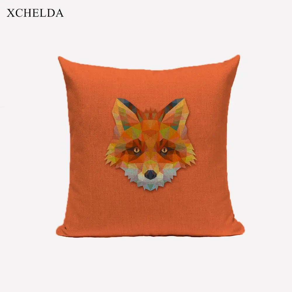 Cushion Cover Linen Geometric Animal Print Throw Pillow Case Fox Bunny Orange Yellow Sofa Car Seat Decorative Pillowcase 45x45