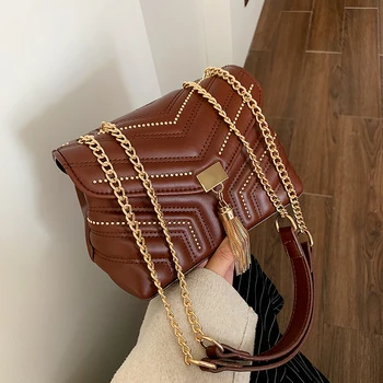 

High Quality Pu Leather Women Shoulder Bags Small Ladies Crossbody Bags Fashion Handbags Tassel Chain Shoulder Messenger Bag