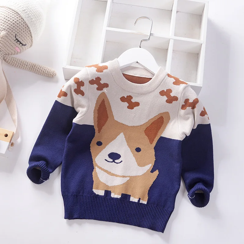 

Boys' Sweater New Style 2019 Autumn And Winter New Style Medium-small Children Double Layer Fine Sweater Baby Jacquard Children