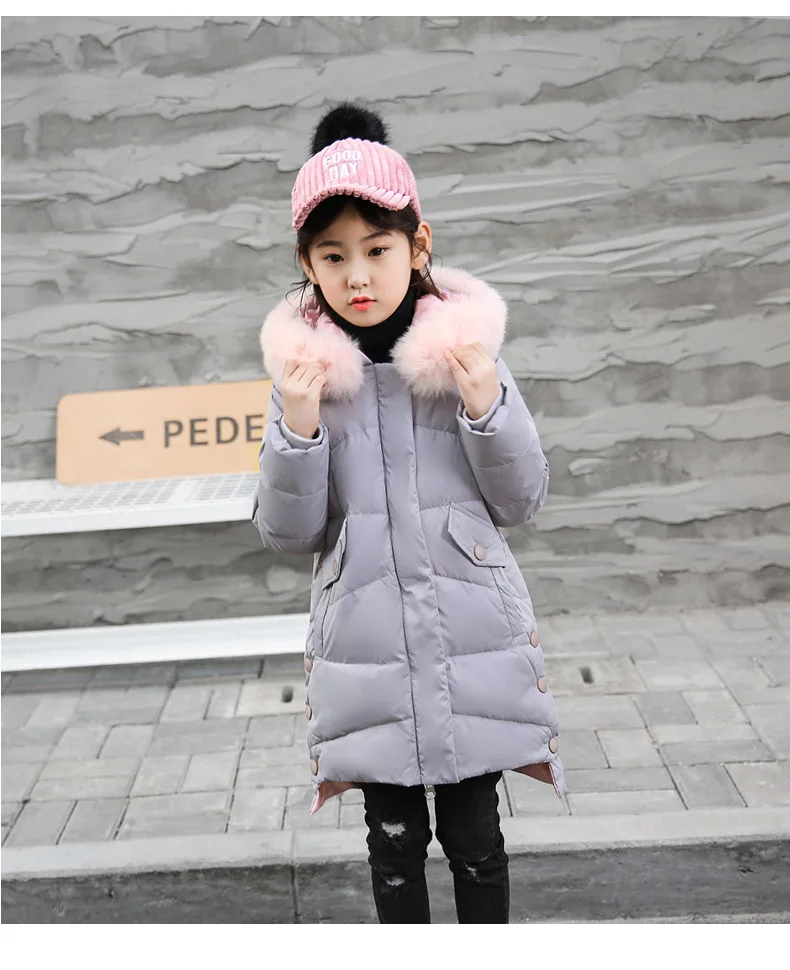 Girls Winter Down Jacket Korean Fashion Kids Thicken Hooded Long Outerwear Coat For School Girl 5 7 9 11 13 15 Years Parkas