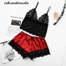 Женские пижамные комплекты, сексуальные бюстгальтеры, женские сексуальные кружевные удобные пижамы из полиэстера, нижнее белье, топы, трусы, комплект Lenceria пижамы