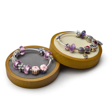

Bamboo Wood Jewelry Display Tray Bangle Bracelet Showcase Earrings Ring Holder Storage Plate with Soft Microfiber Top