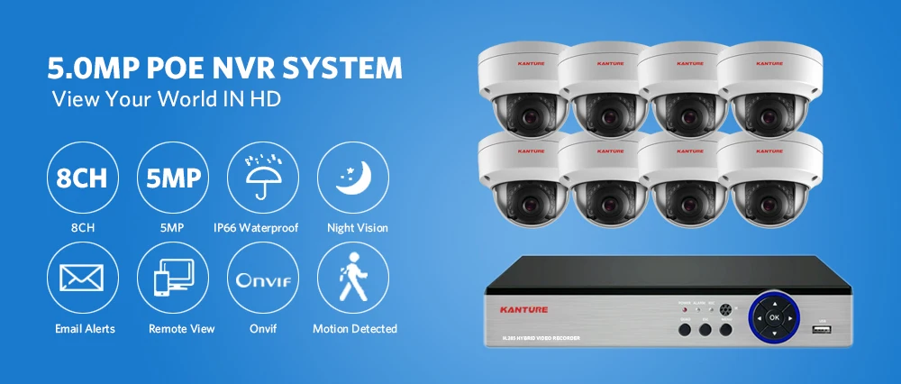 KANTURE H.265+ 8CH 5MP POE NVR комплект CCTV система безопасности 5MP POE ip-камера ИК ночного видения комплект наружного видеонаблюдения Onvif