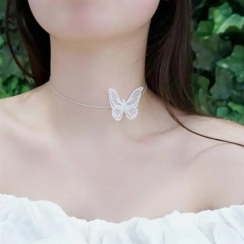Girls Choker Three-dimensional Openwork Lace Butterfly Collar Sweater Chain Leather Rope Clavicle Necklace | Украшения и
