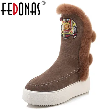 

FEDONAS Winter Warm Vintage Cow Suede Snow Boots Office Party Shoes Woman Flats Platform Boots Women Top Quality Ankle Boots