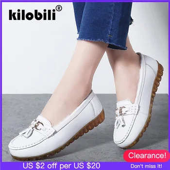 

kilobili Winter Women Ballet Flat Shoes slip on loafer shoes female round toe flats soft casual fringe loafers shoes women