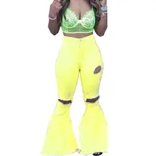 Новинка, женские осенние джинсы с дырками на молнии, джинсы-клеш, уличная одежда, длинные джинсовые брюки с высокой талией