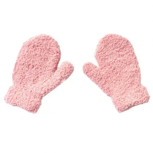 Pink 1 пара перчаток, 6 ярких цветов, зимние теплые перчатки для маленьких девочек и мальчиков, Новые однотонные теплые вязаные перчатки для малышей, варежки - Цвет: Pink