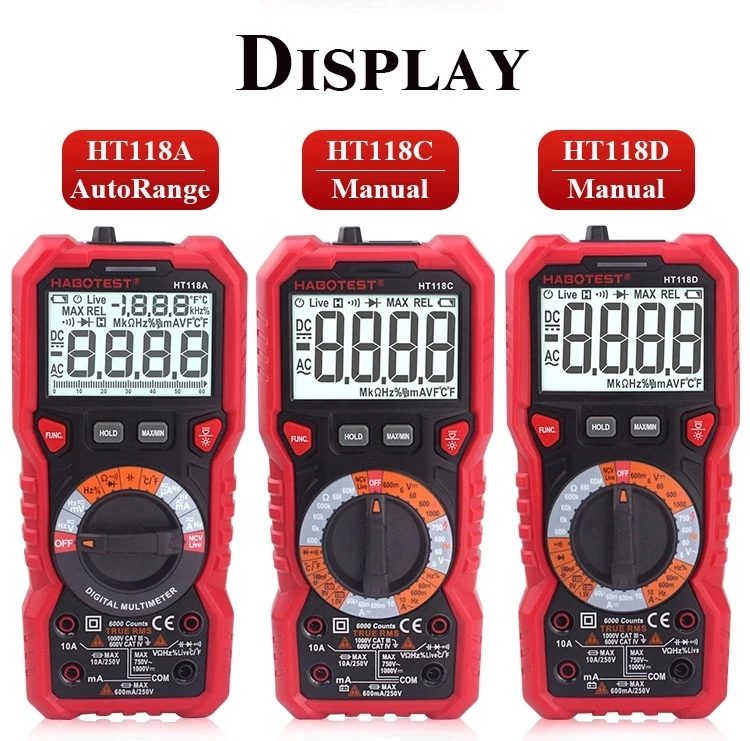 

HT118 series 100V Measuring DC & AC voltage Current Professional multimeter Digital Multimeter with frequency capacitance