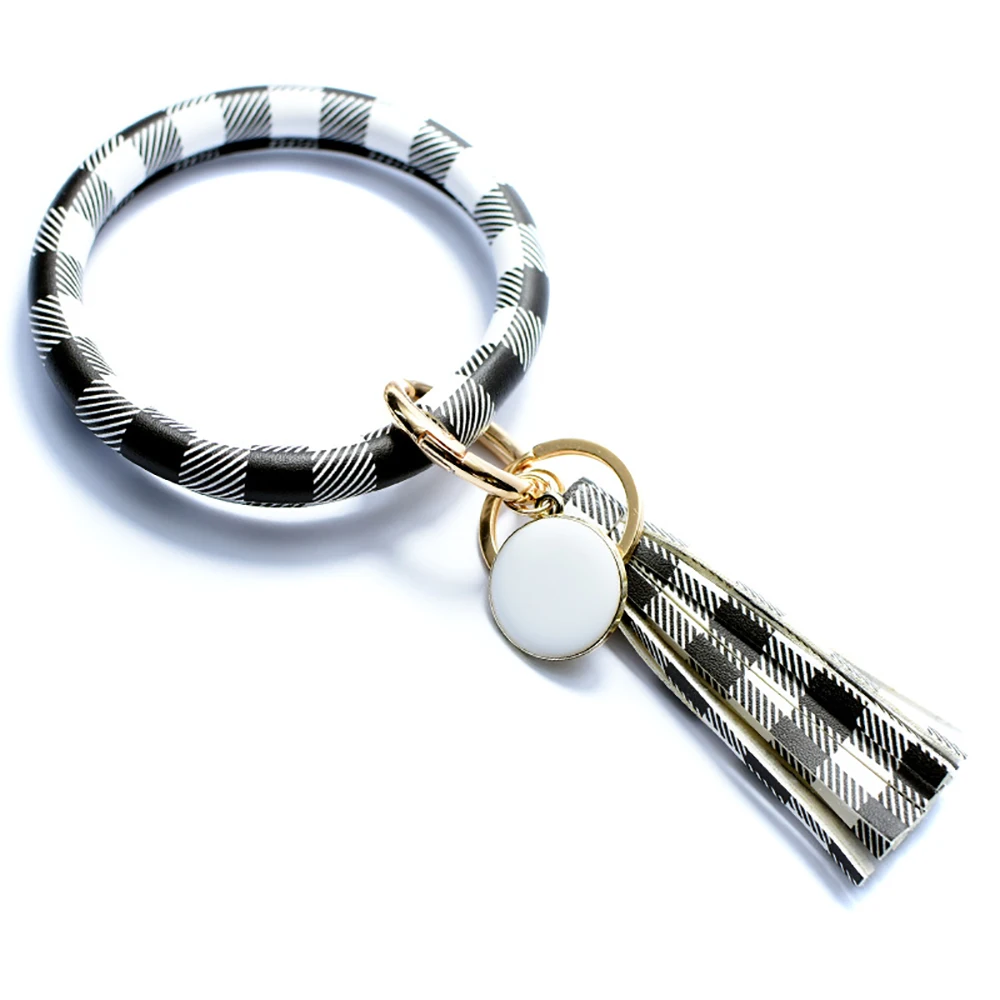 FaroDor Wristlet keychain Round Key Ring PU Leather Tassel Bracelet Keychain Holder for Women Girls 