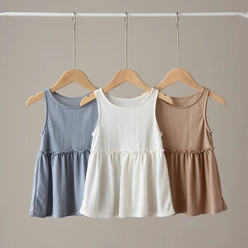 

Hot Sale Summer Kids Baby Girls Solid Cotton Linen Party Casual Dress Clothes O-neck Solid Color Dress Clothes LZ671