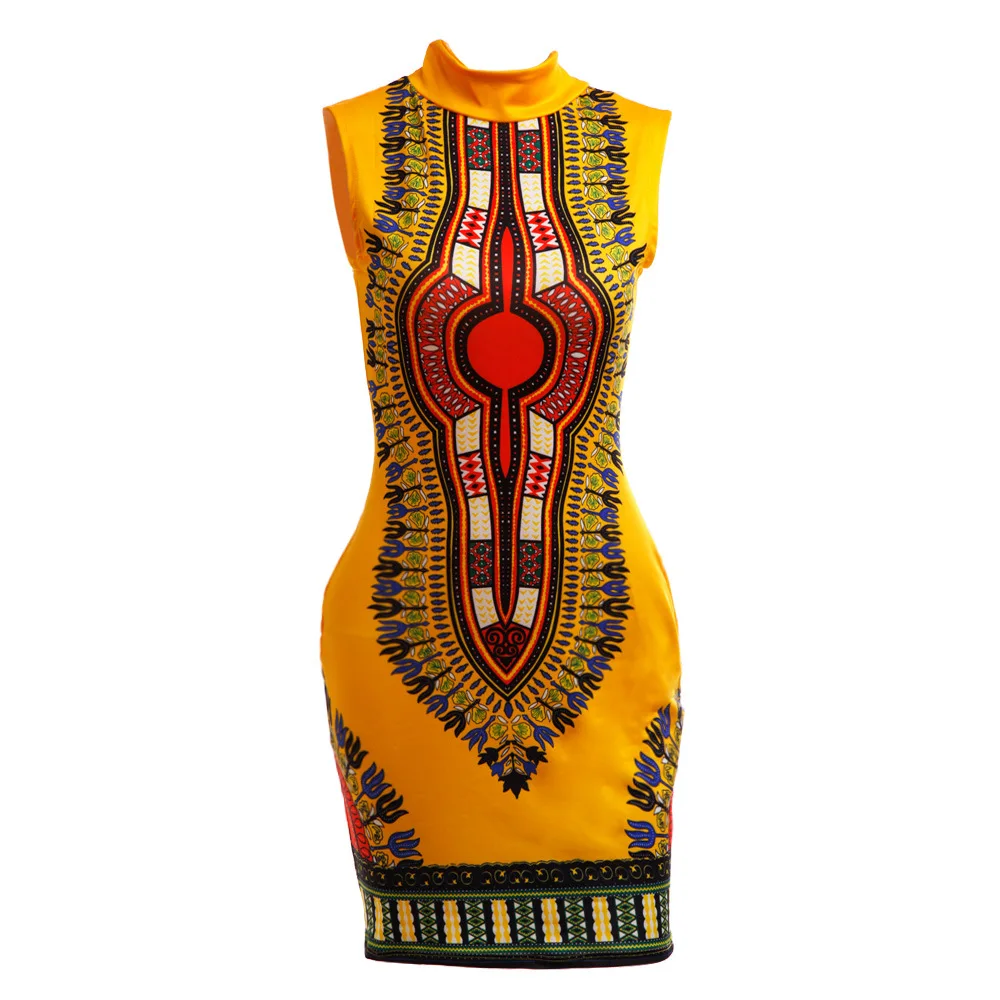 African Dresses for Women Sleeveless Elastic Dashiki Print Bazin Robe Africaine Ladies Clothes Female Dress Party Rich Clothing