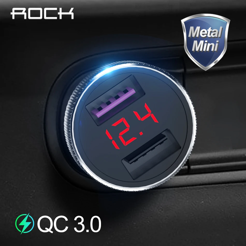 ROCK Dual USB Автомобильное зарядное устройство металл мобильный телефон QC 3 0 быстрая