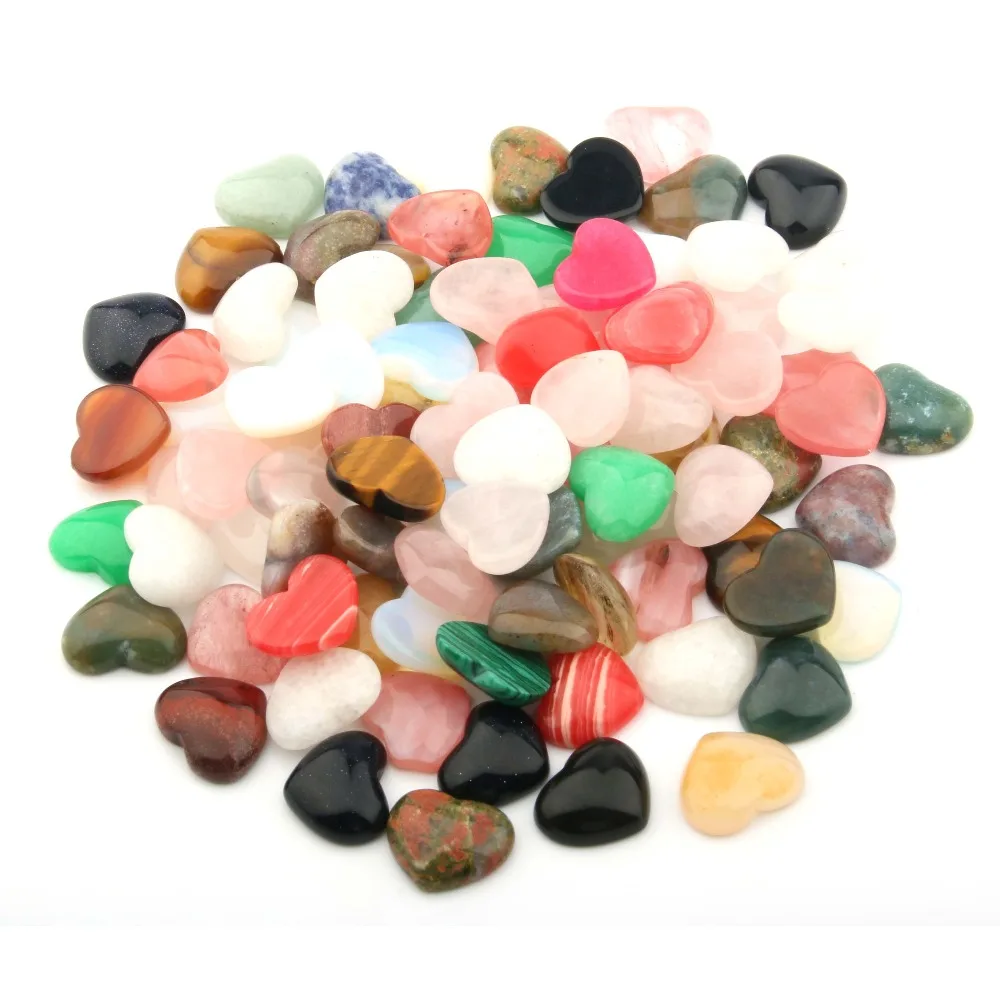 

10 Pieces Random Color Natural Stones Cabochon 10x10mm 15x18mm 25x25mm Heart Shape No Hole for Making Jewelry DIY