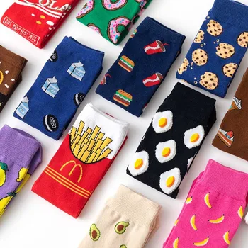

Women's Socks Fruit Avocado Banana Cookie Quiche Color Matching Cotton Happy Female Skateboarding Socks