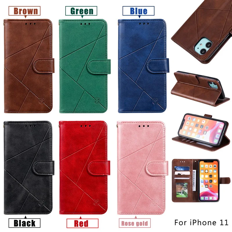 Vintage Geometric Flip Wallet Case For iPhone 11 Pro Max XS XR X 10 6 6s 7 8 Plus Phone Case Luxury Leather Card Holder Cover