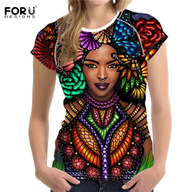 HK4191BV FORUDESIGNS/футболки для женщин красочные африканские queen Girl Face Art экзотические этнические стильные летние футболки для девочек повседневные футболки - Цвет: HK4191BV