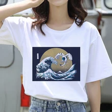

2020 Summer Great Surf T Shirt Women Aesthetic Cute Japanese Short Sleeve Vintage Harajuku Streetwear Anime Tshirt Sea Wave