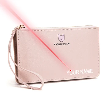 

Free Engraving Your Name PU Leather Wallet Woman Classic Long Style Money Case Purse Portfolio Hand wallet Phone Bag
