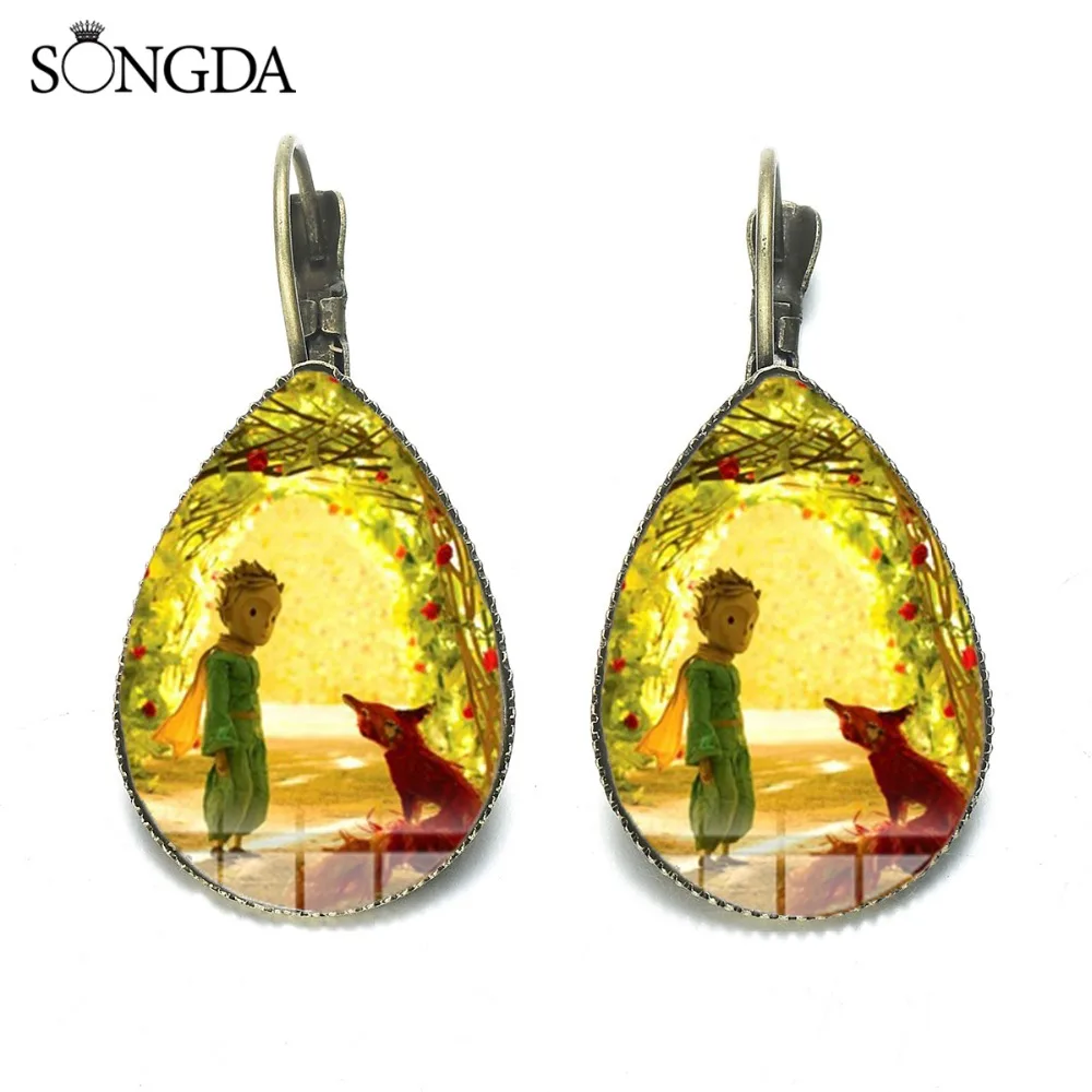 SONGDA Brand Cute Little Prince Earrings Le Petit Prince Fairy Tale Cartoon Collection Glass Photo Cabochon Water Drop Earrings