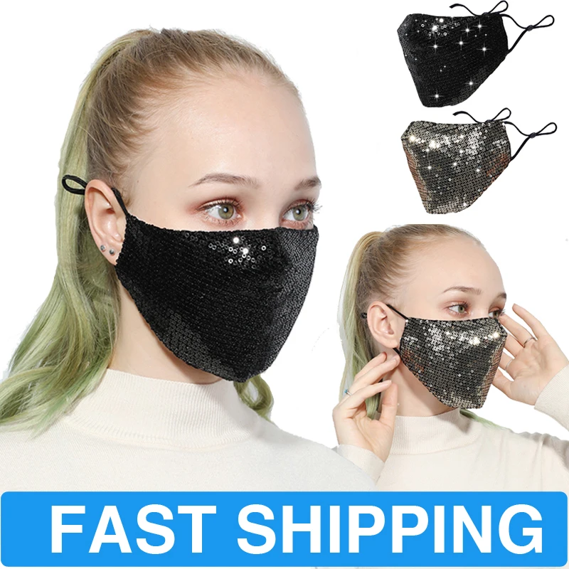 

Fashion Sequin Mask Cotton Dustproof Mouth Face Mask Stop Air Pollution Women Adjustable Mouth Masks Fliters Pad Set 4 Colors