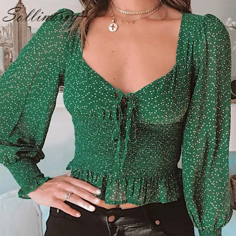 Sollinarry цветочные Boho женские блузки 39 s топы с рукавами-фонариками повседневные