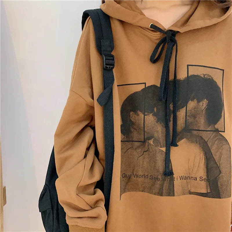 Woherb легкие Свободные Кофты для женщин Harajuku Толстовка Уличная Для девочек графический принт негабаритный топ с капюшоном корейский Modis Moletom