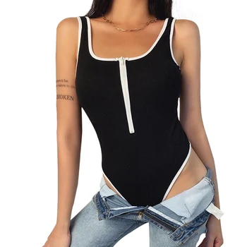 

New Sexy Women's Zipper Vest Jumpsuit Fashionable Slim Bottoming Bodysuit Suitable for Autumn and Summer (S/M/L)