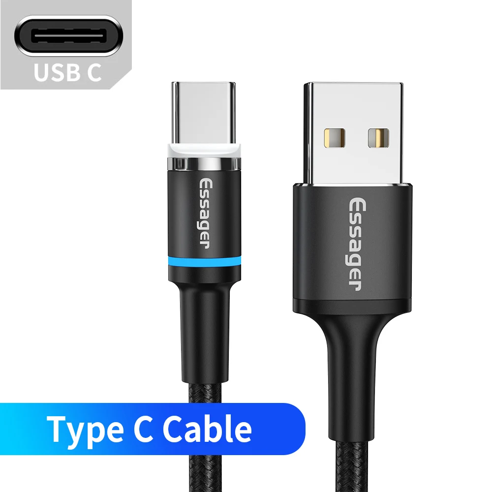Black Type C Cable Essager Led Магнитный mi cro USB кабель для iPhone 11 XR X samsung Магнитный зарядный кабель type C кабель для Xiaomi mi 9 8 красный mi Note 7 - Цвет: Black Type C Cable