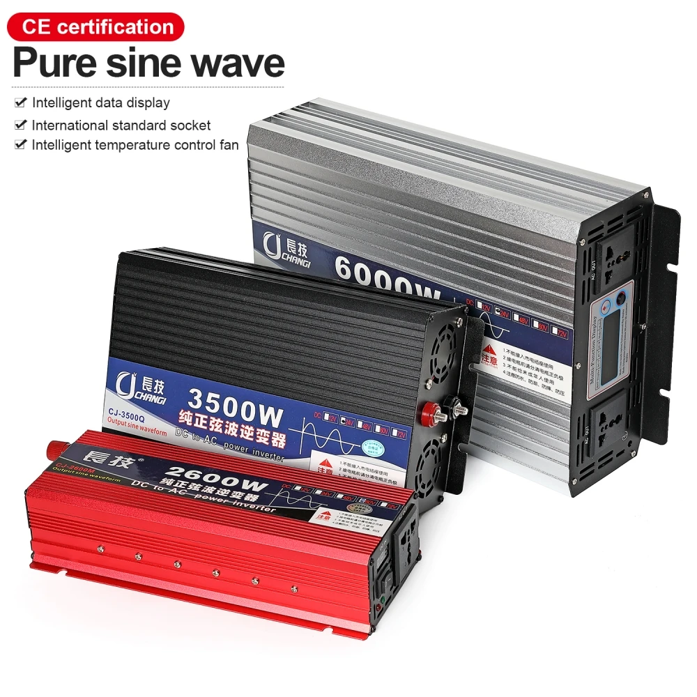 

Pure sine wave solar energy inverter 2500W DC 12V 24V 48V to AC 110V 220V, with digital display