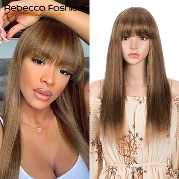 

Rebecca Bob Wig With Bang Full Machine Made Wigs Colored Human Hair Wigs Brazilian Straight Human Hair Long inch Wigs Highlight