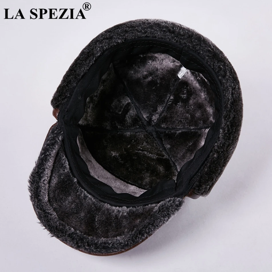 LA SPEZIA, зимняя шапка-бомбер для мужчин, русская Коричневая Кожаная шапка-ушанка, меховая теплая брендовая бейсболка из натуральной коровьей кожи