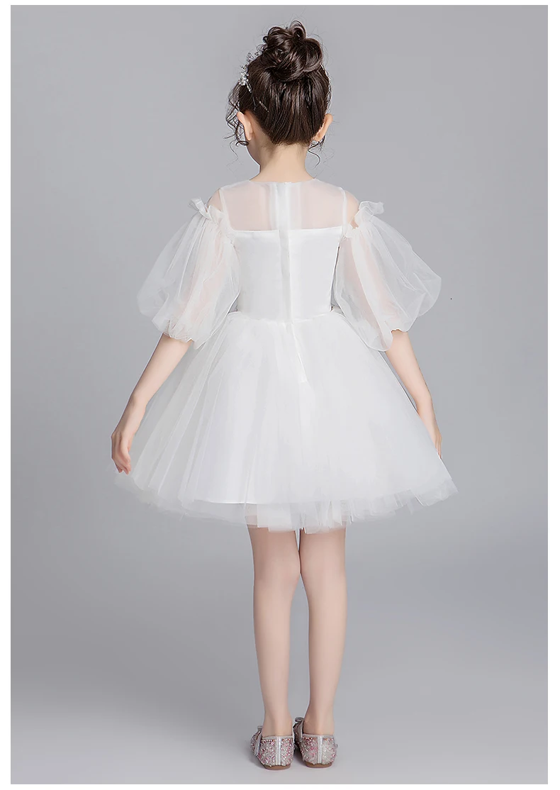 Белое Тюлевое платье принцессы с цветочной вышивкой для девочек; платье с короткими рукавами для свадьбы, дня рождения; нарядные платья для причастия для маленьких девочек