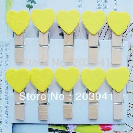 Yellow Heart 10 упаковок/партия, милые, 12 цветов, дизайн в виде сердца, специальные, для комнаты и прополки, вечерние, декоративные, памятные, деревянные, на булавке, Декоративные клипсы - Цвет: Yellow Heart