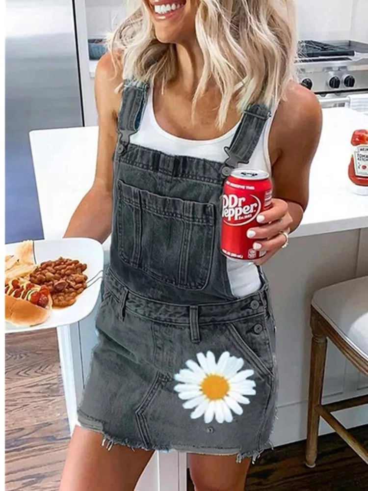 Women Fashion Printing Jumpsuits Women Street Style Condole Belt jeans Shorts Denim Bib Overalls Jumpsuits Size S-5XL