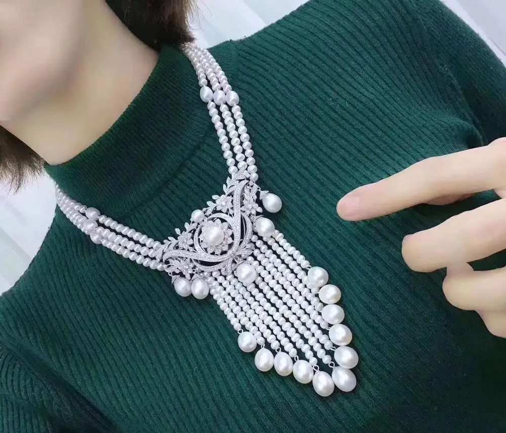 JANeKELLY Top New Fashion pearl India Necklaces Cubic Zircon Micro Pave Setting Women Party Accessories Jewellery | Украшения и